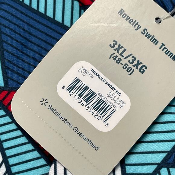 Shark Triangle Print Swim Trunks Men 3XL 48-50 Above The Knee 6" Inseam Blue Red - Picture 9 of 10